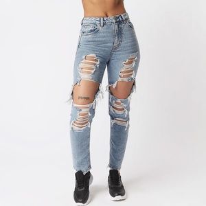 Refuge Ultra High-Rise Distressed Mom Jeans